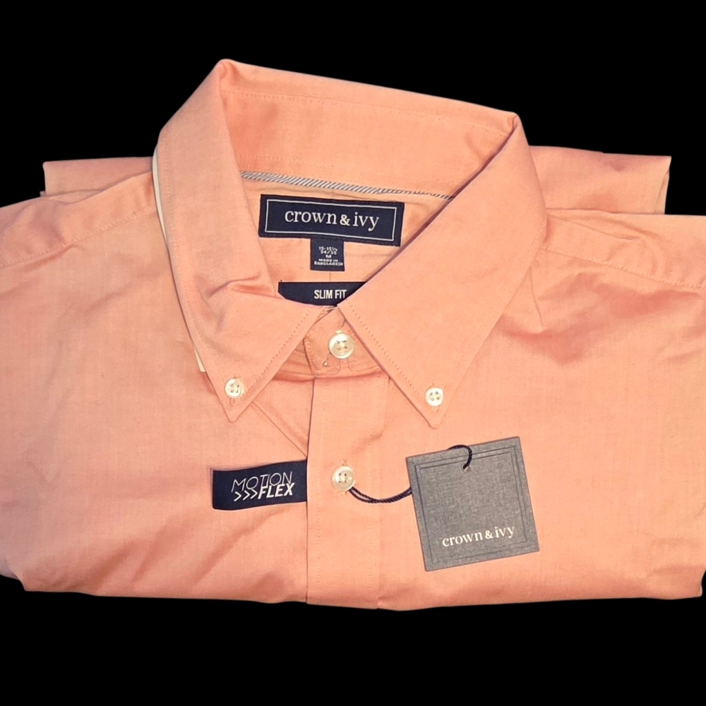 crown & ivy Men's Slim Fit Button-Down Shirt in Peach